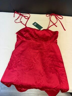 Wild Fable Red Floral Satin Slip Dress with Tie Straps size XS new with tags